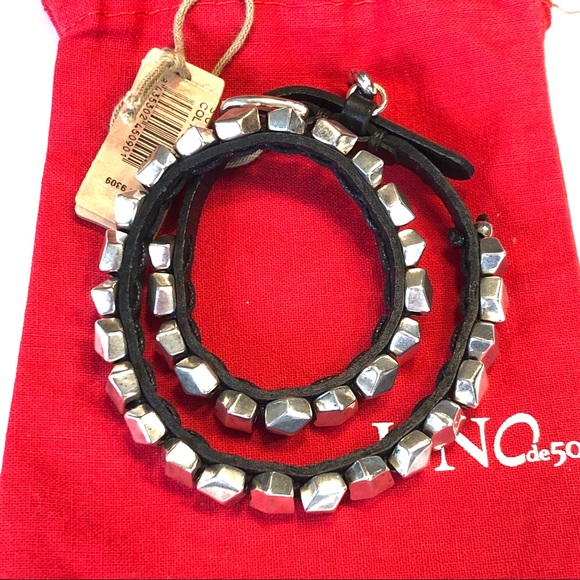 UNO de 50 Silver Rock Stud Leather Buckle Bracelet - Picture 4 of 8